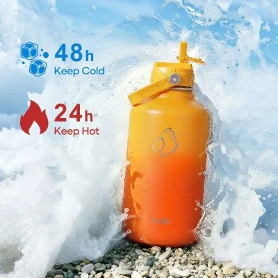 Buzio Duet Series Water Bottle with 2 Lids and Sleeve 1.9L - Yellow Orange